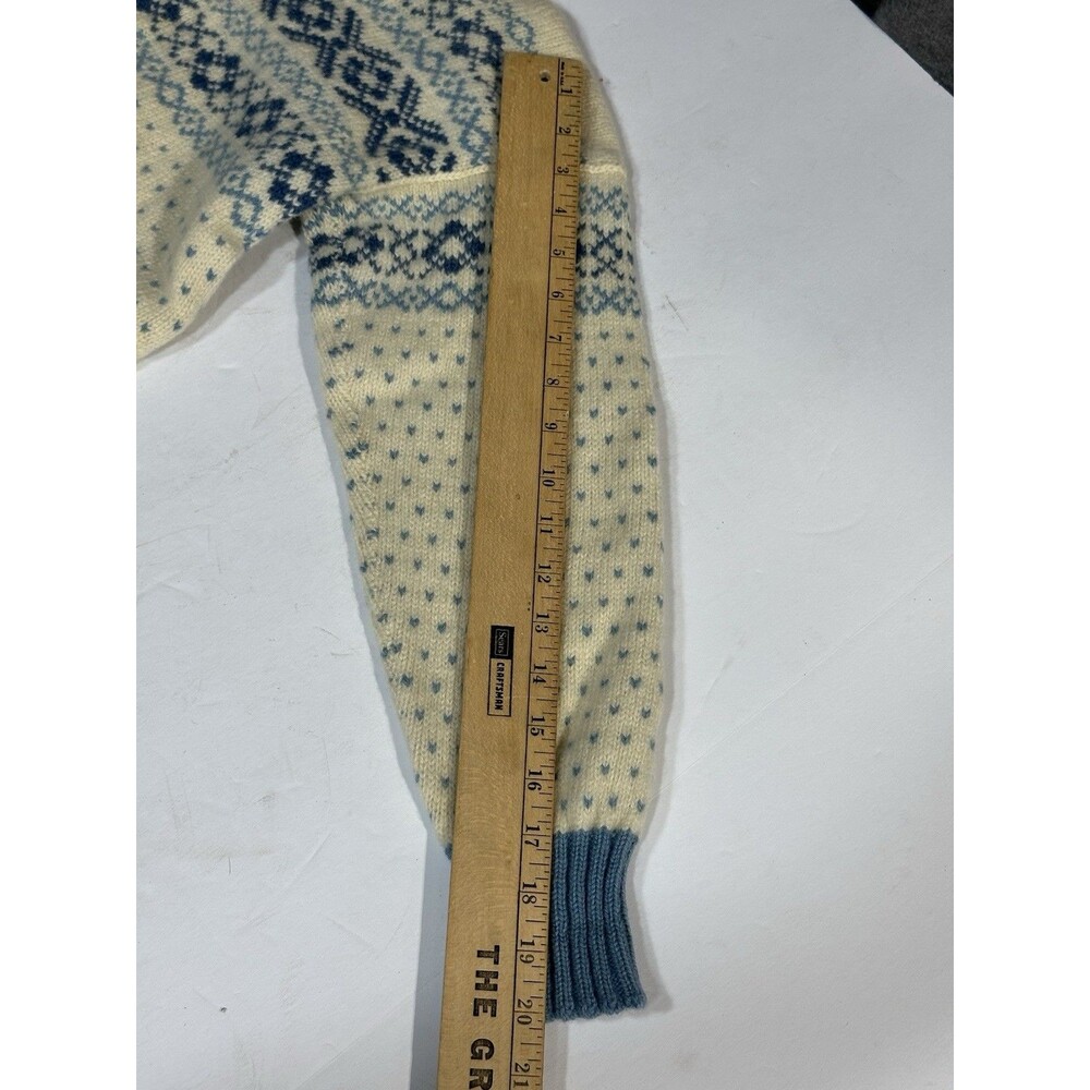 VTG Hand Made Nordic Fair Isle Wool Knit Cardigan Sweater Folk Blue XS Petite - Picture 8 of 9